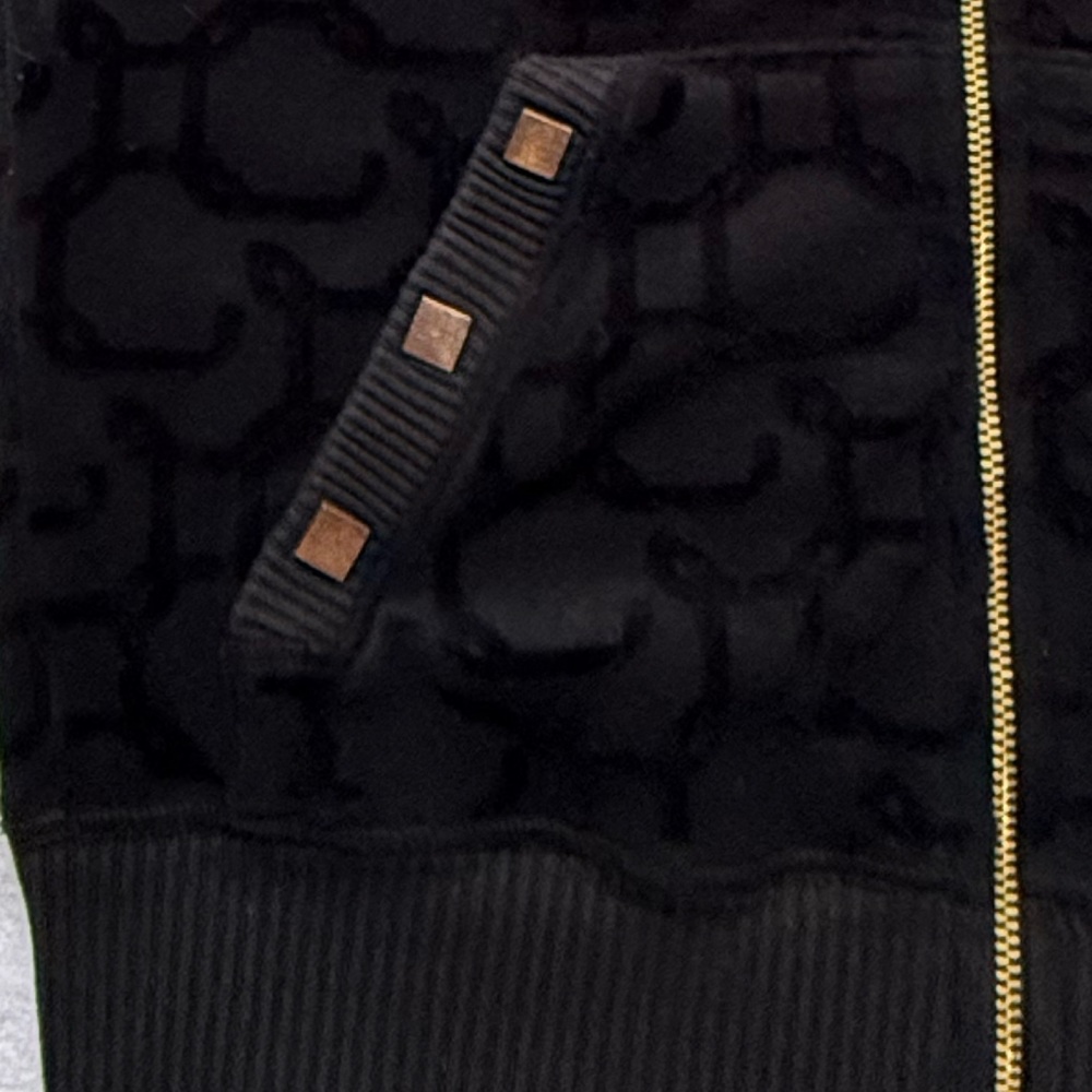 Juicy Couture Black Hooded Velvet Zip-Up Jacket with Gold Hardware size M Y2K - Picture 8 of 10